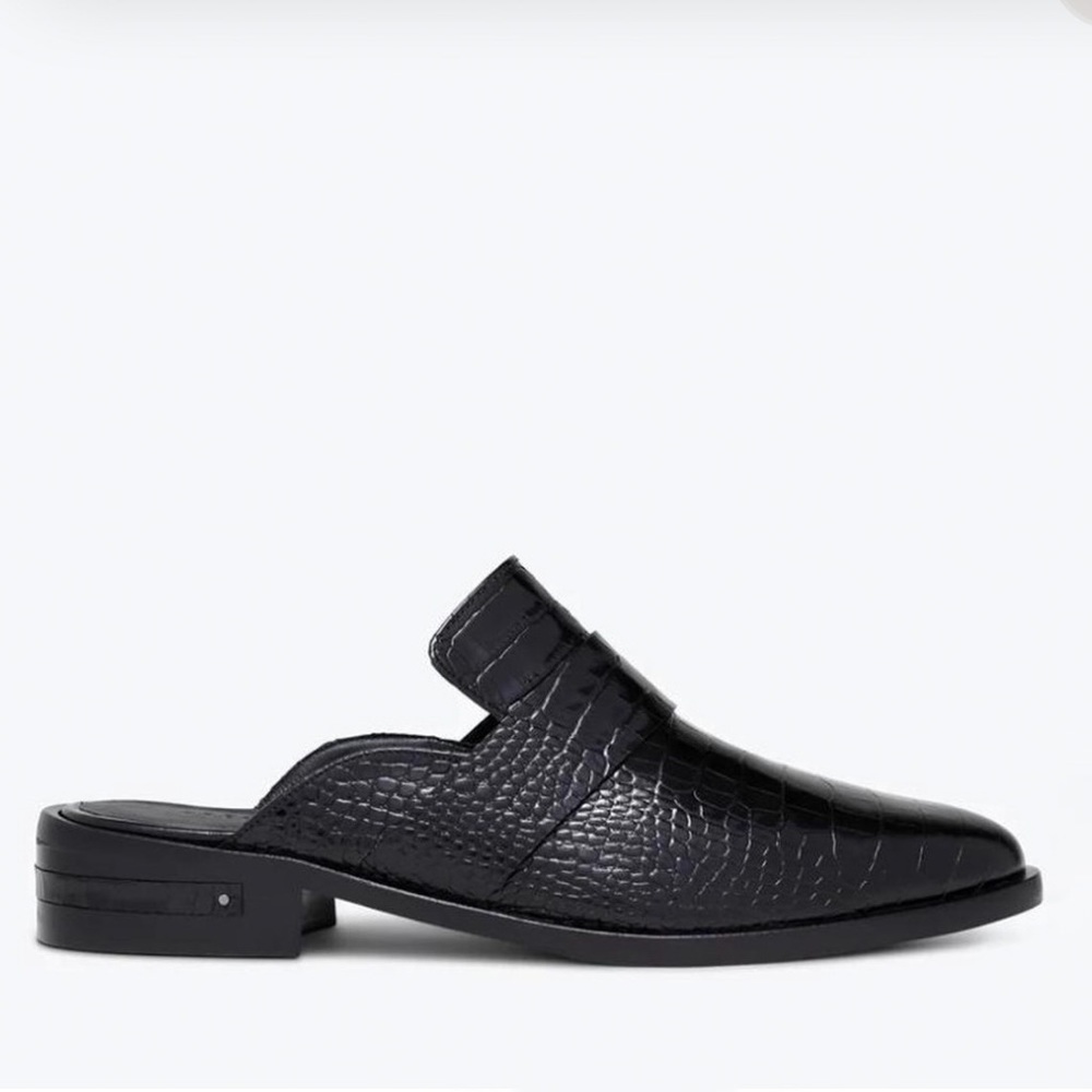 Freda Salvador Keen Mule in Black Embossed Croc